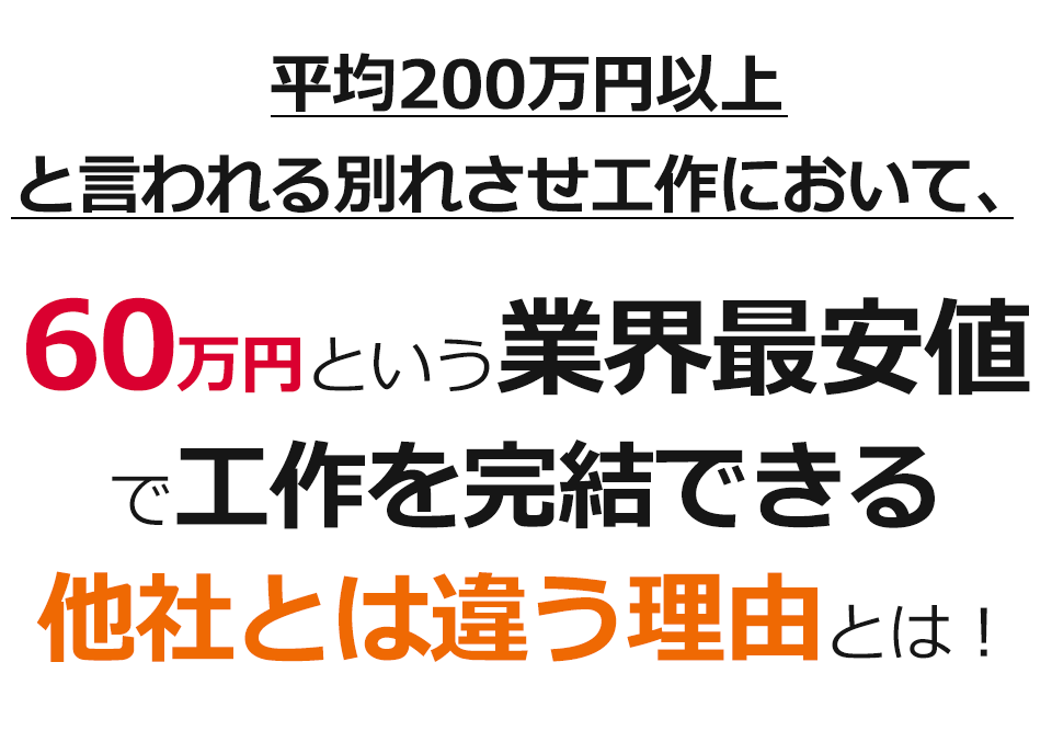 平均200万円以上と言われる別れさせ工作において、60万円という業界最安値ですべてを完結できる他社とは違う理由とは！